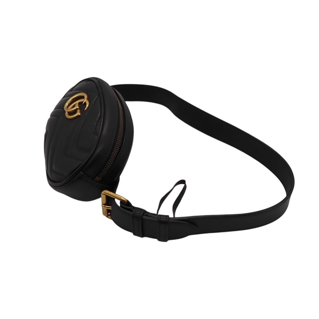 【美品】GUCCI グッチ マーモント ブラック ウエスト ボディバッグ バッグ GUCCI グッチ GGマーモント レザー ウエストポーチ ブラック ゴールド
