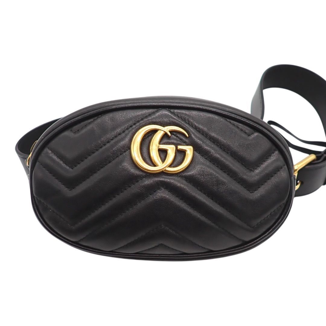 GUCCI グッチ GGマーモント キルティング 黒 ゴールド金具 二つ折り GUCCI グッチ GGマーモント レザー ウエストポーチ ブラック ゴールド