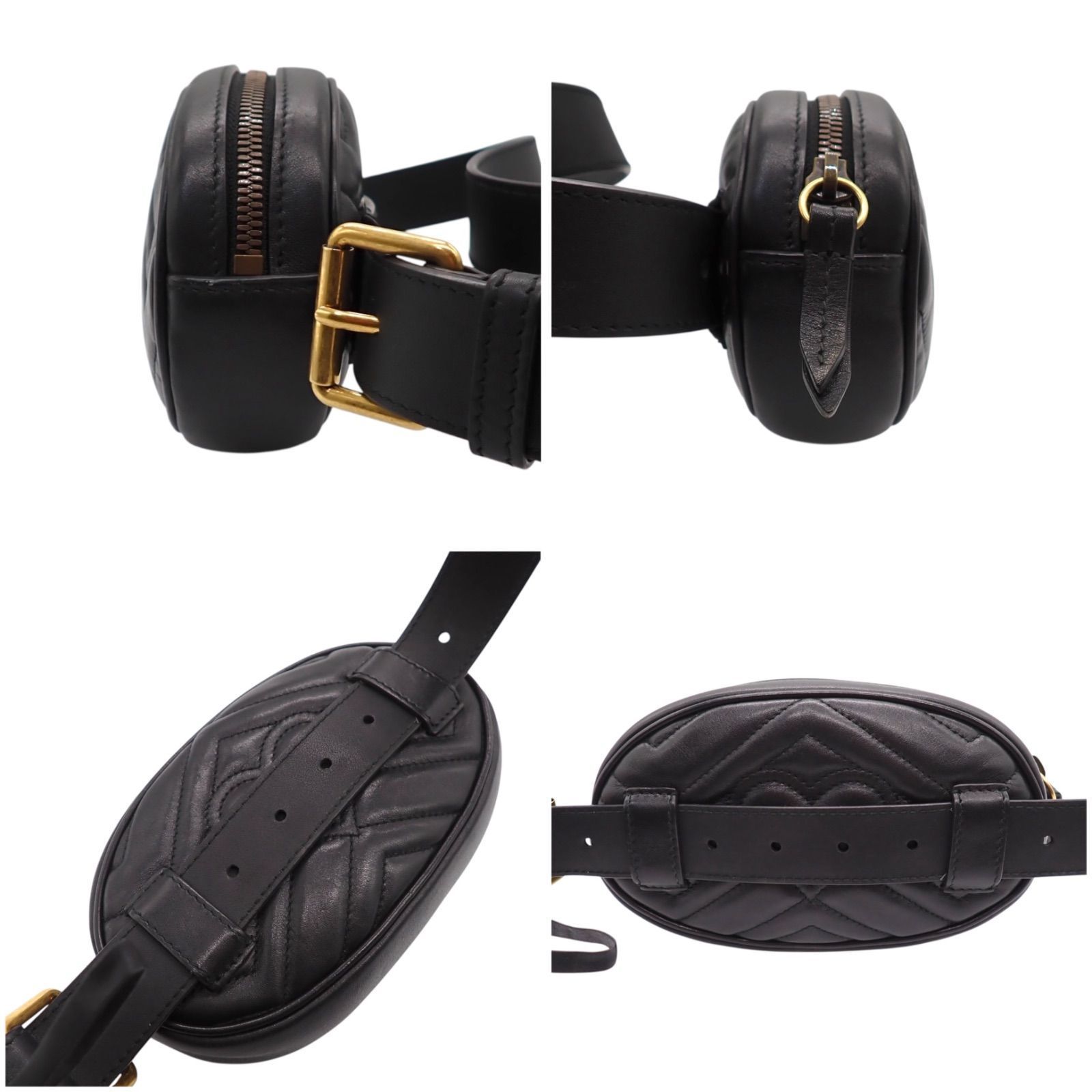 【美品】GUCCI グッチ マーモント ブラック ウエスト ボディバッグ バッグ GUCCI グッチ GGマーモント レザー ウエストポーチ ブラック ゴールド