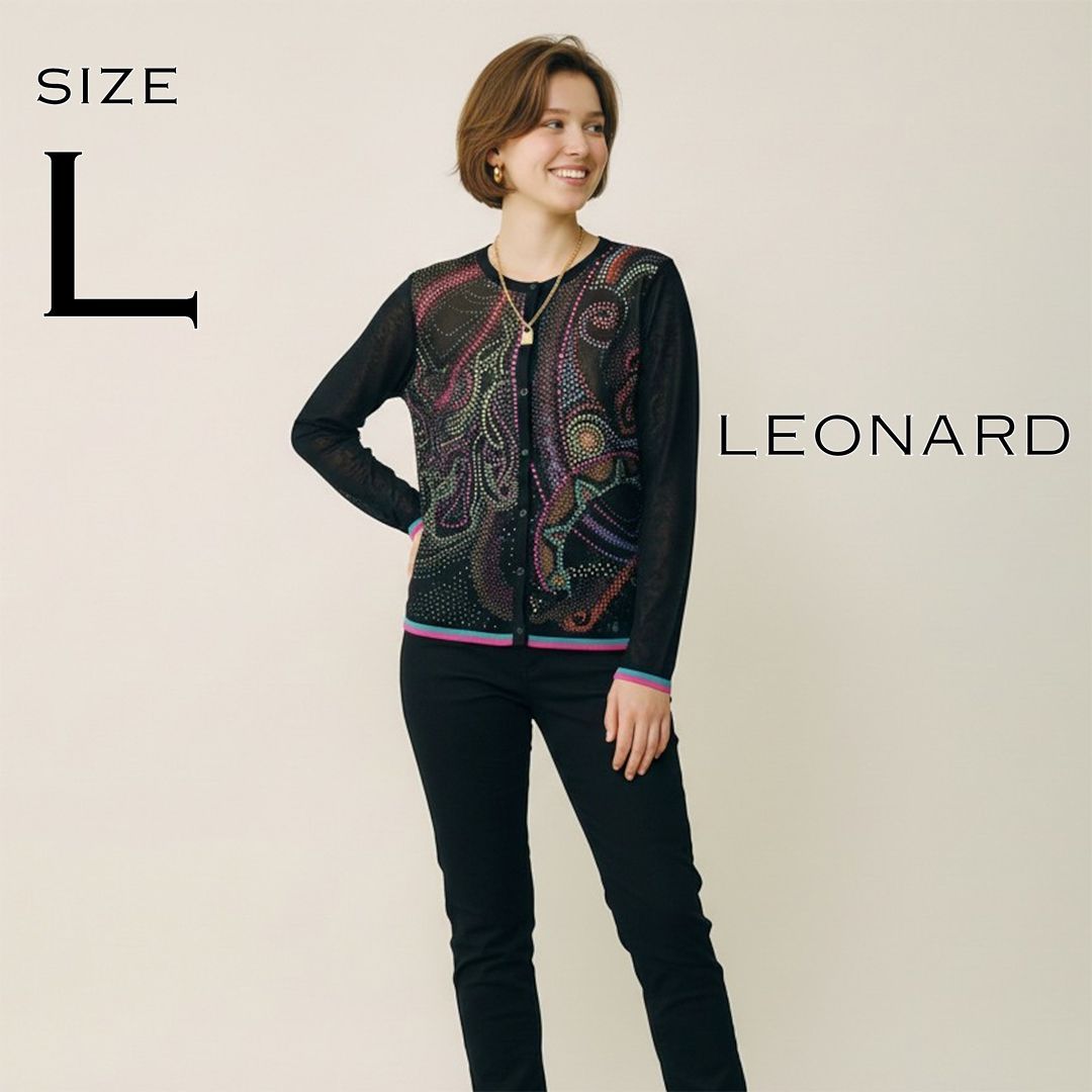 極美品】LEONARDレオナール 日本製シルク100%ペイズリー柄ライン