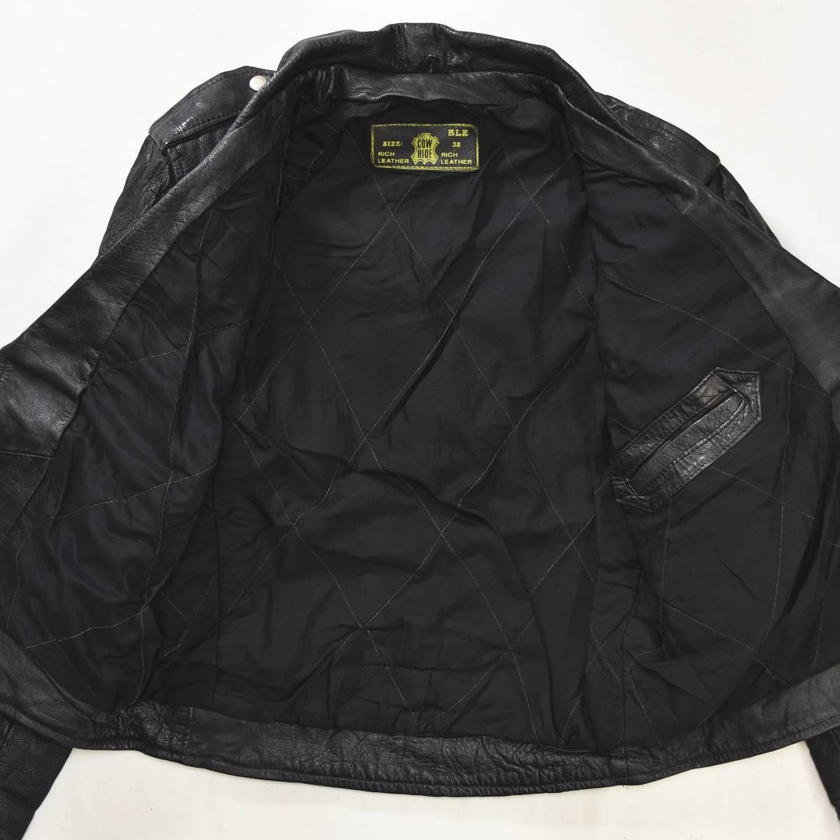 本革】 90s ヴィンテージ unknown 牛革 カウハイド ダブル ライダース 