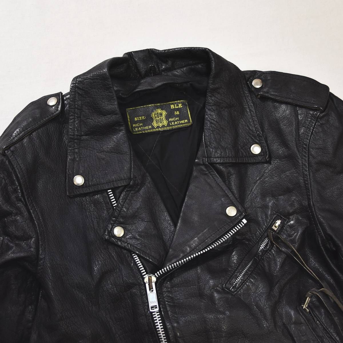 本革】 90s ヴィンテージ unknown 牛革 カウハイド ダブル ライダース 