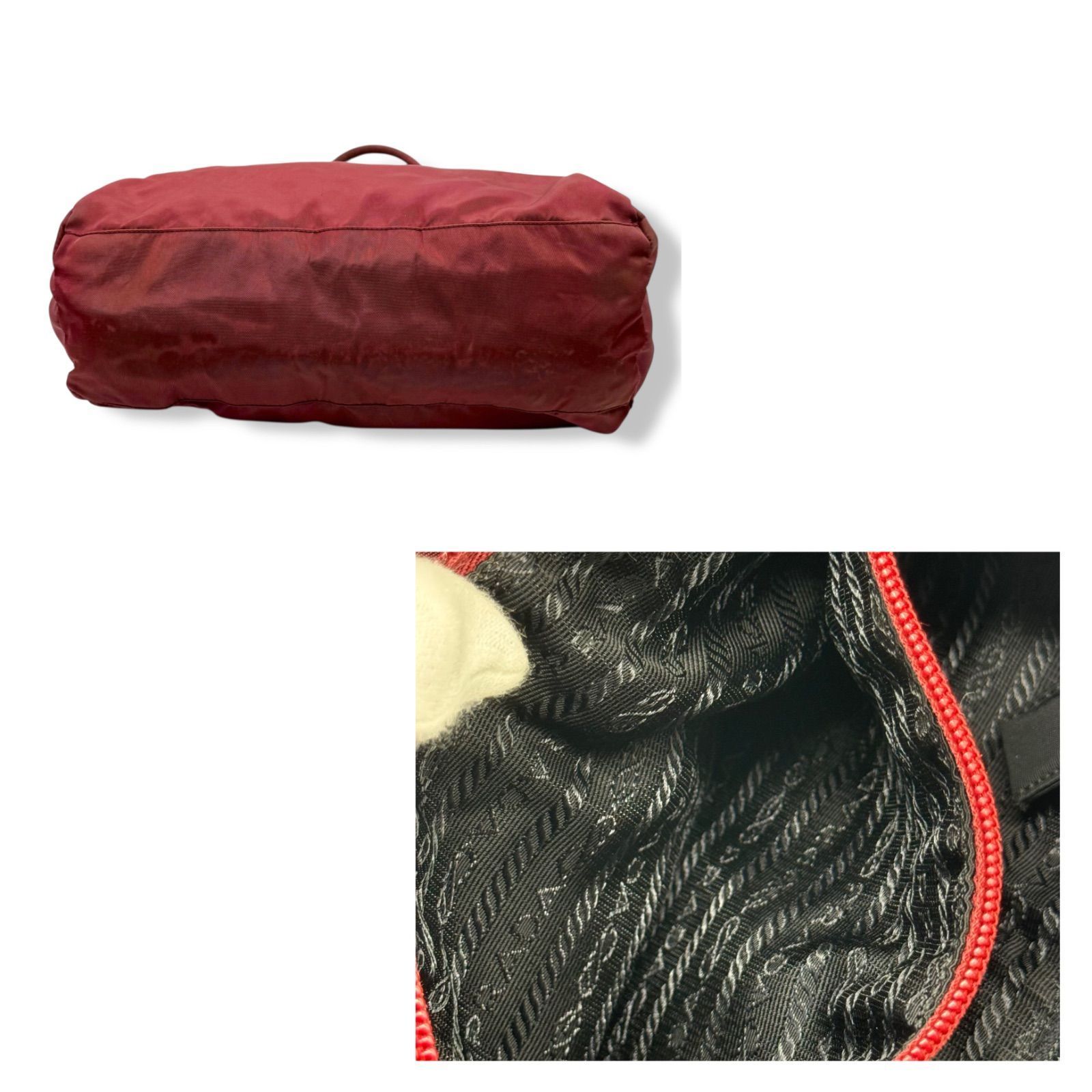 プラダ PRADA トートバッグ レッド 三角ロゴ ナイロン ハンドバッグ
