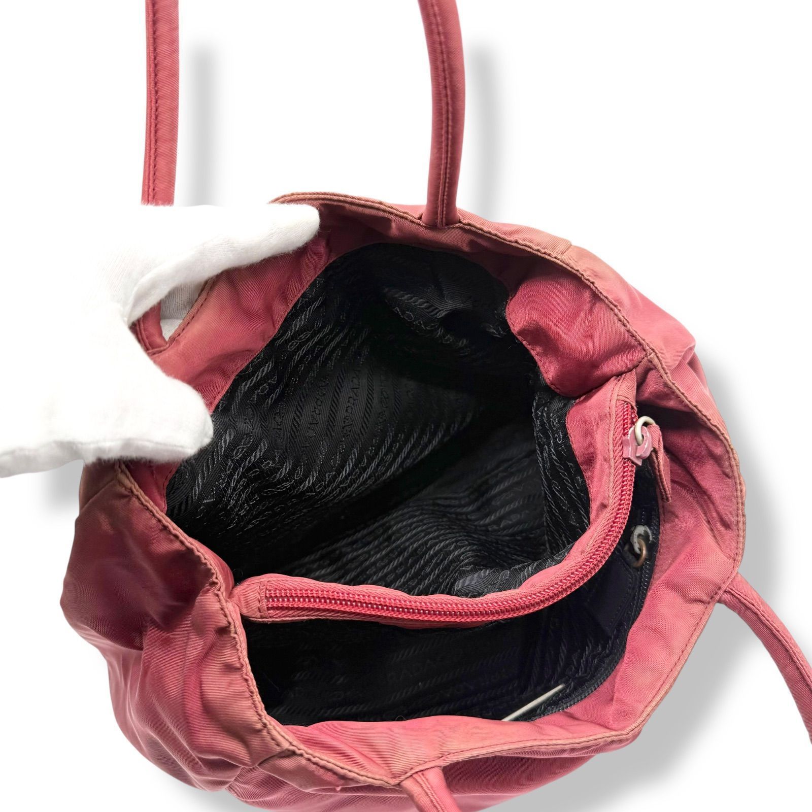 プラダ PRADA トートバッグ レッド 三角ロゴ ナイロン ハンドバッグ