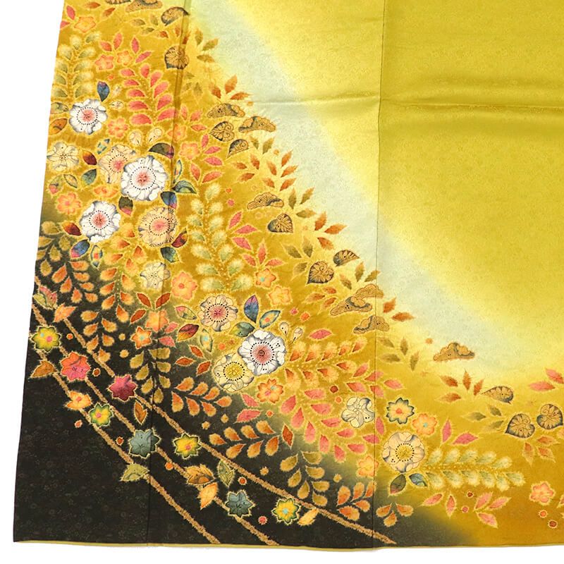 振袖 桐屋 翠山工房 徳永憲峯 落款 正絹 黄色 金茶色 辻が花 豪華 身丈