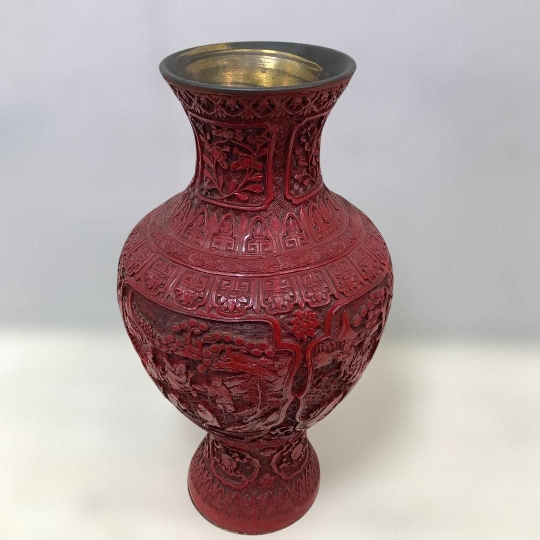 中国 堆朱の花瓶 高さ約38センチ 堆朱 花瓶 ⁄ 花瓶の値段と