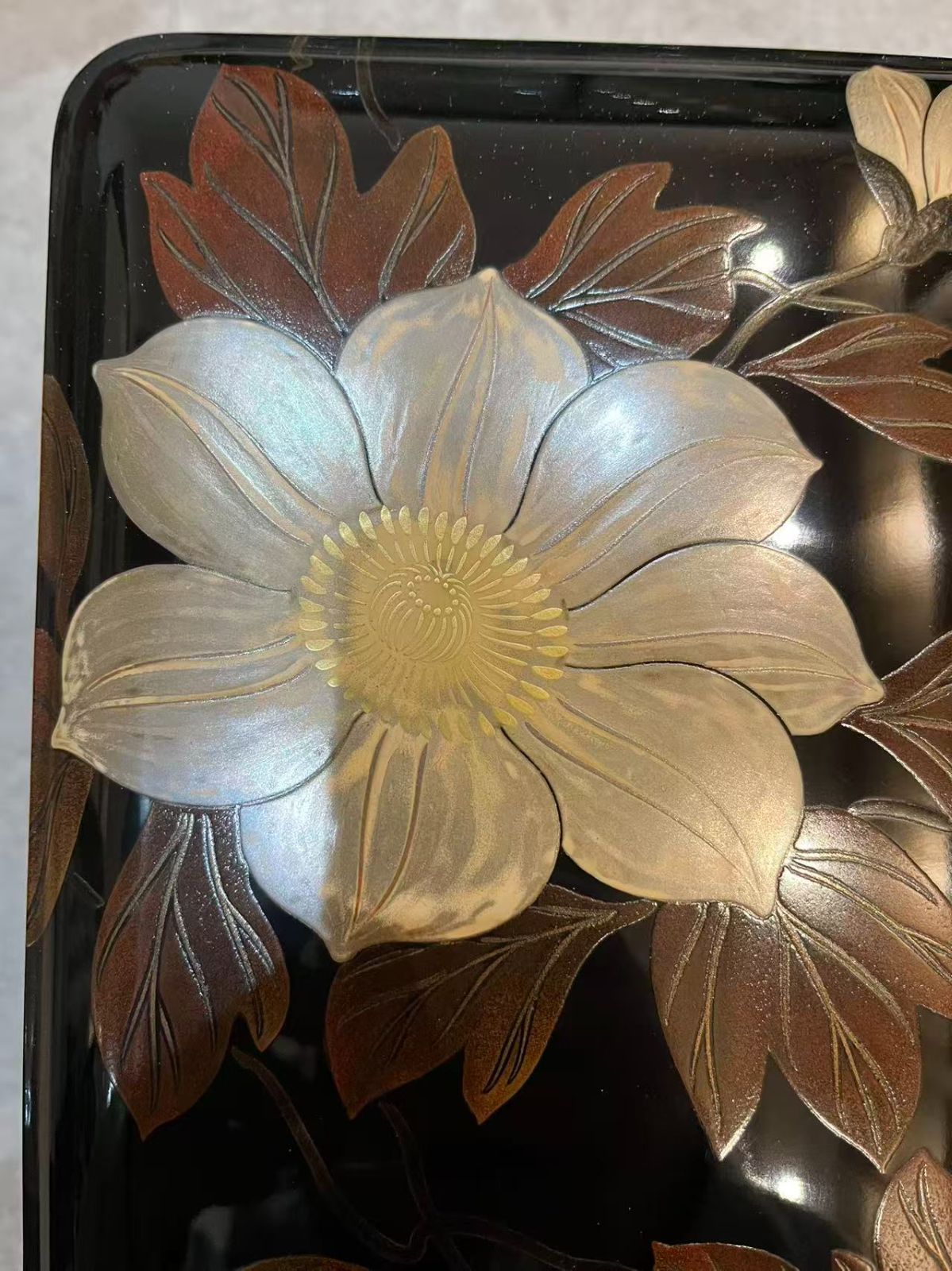 極美品】伝統工芸 漆器 文箱 蒔絵 螺鈿 大輪花 木箱付き 道具箱 书道箱