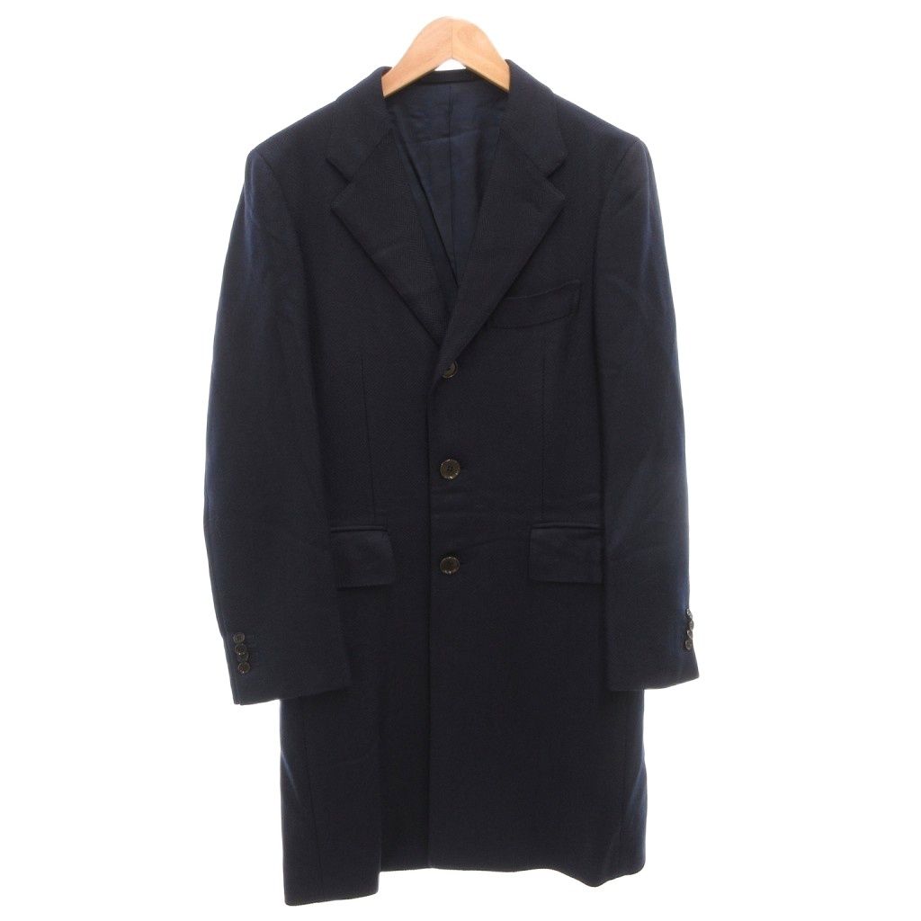 SARTO TECNICO チェスターコート ウール カシミヤ混 44 紺 SARTO TECNICO チェスターコート ウール カシミヤ混 ひざ丈 44 紺
