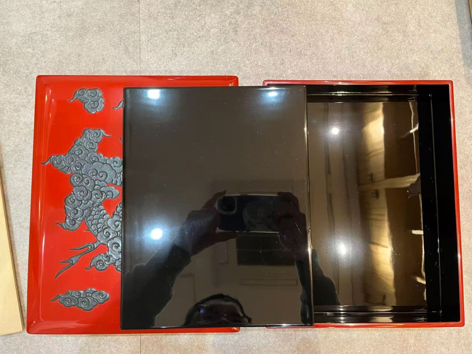 伝統工芸】琉球漆器 紅房 堆錦 雲龍文 漆塗 文庫箱 硯箱 美品 縁起物