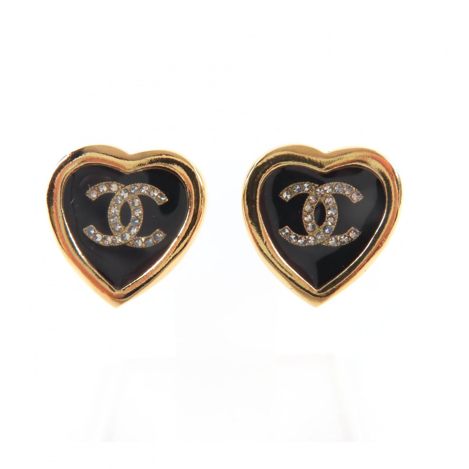 極美品☆CHANEL シャネル F25B ココマーク クリスタル ハート ピアス 