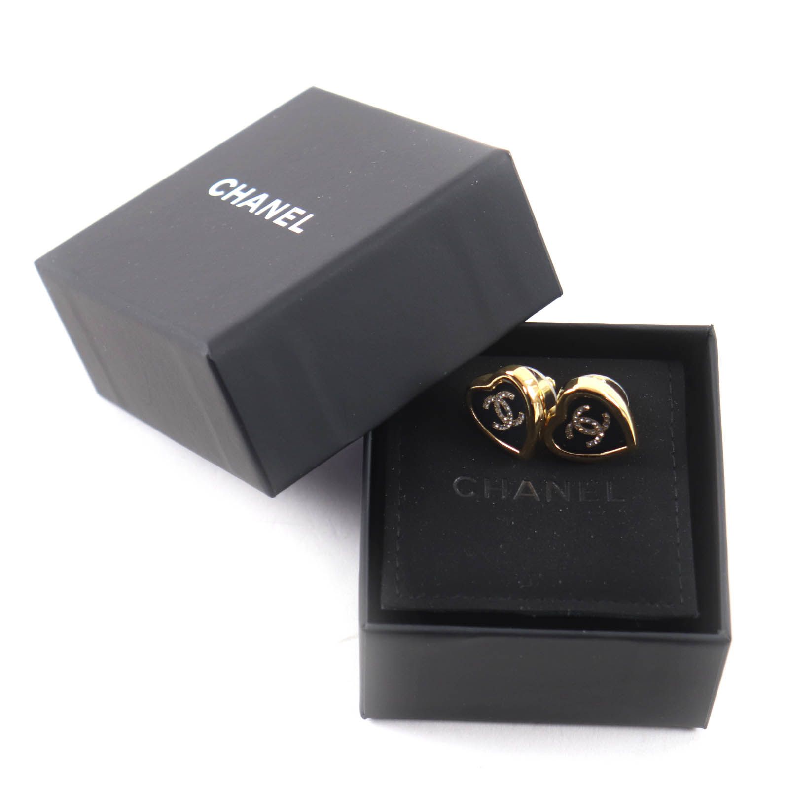 極美品☆CHANEL シャネル F25B ココマーク クリスタル ハート ピアス 