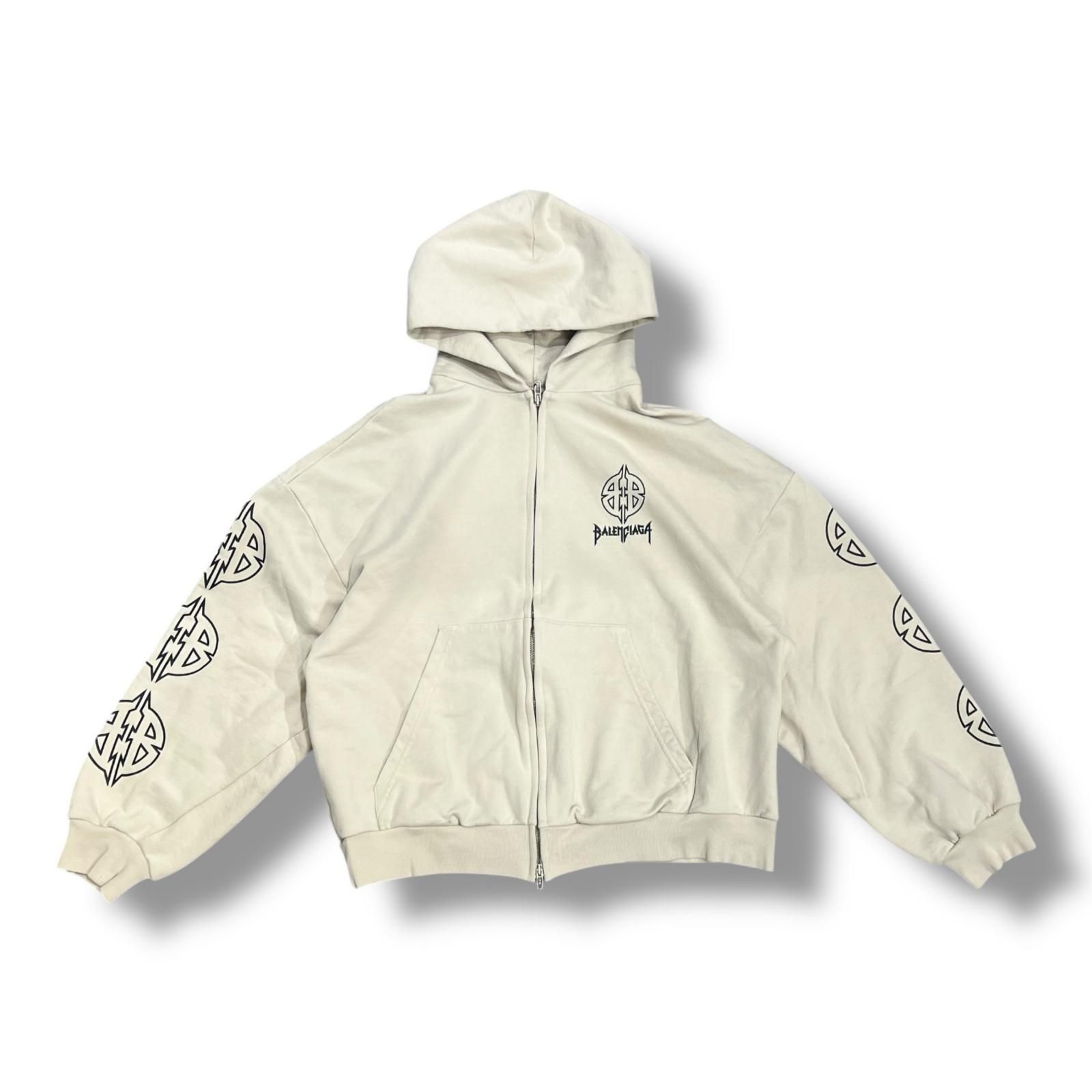 未使用 BALENCIAGA メタルBBステンシルプル オーバー ジップパーカー