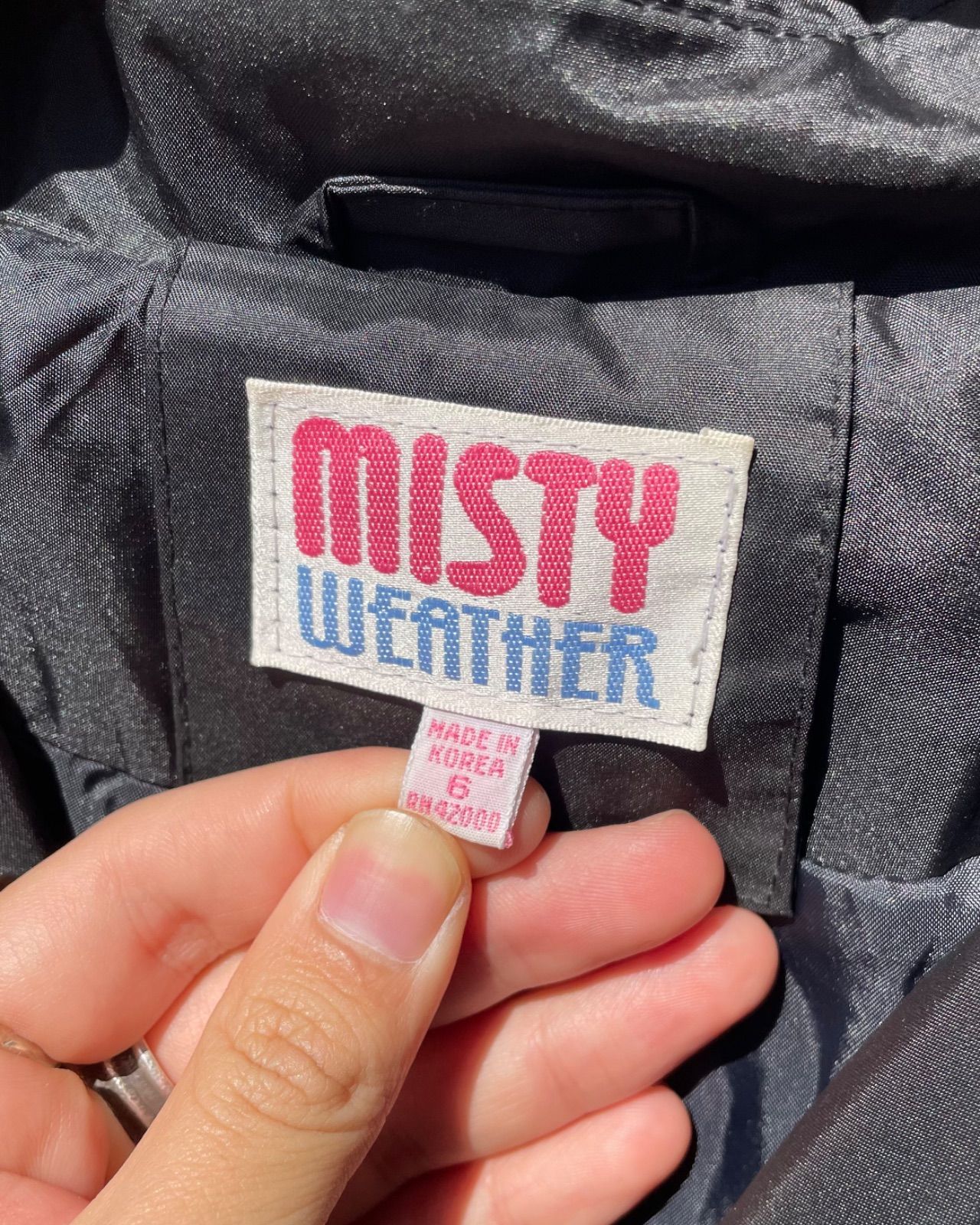 80s MISTY WEATHER ナイロン ロングトレンチコート（ブラック・着丈105cm） 写真7