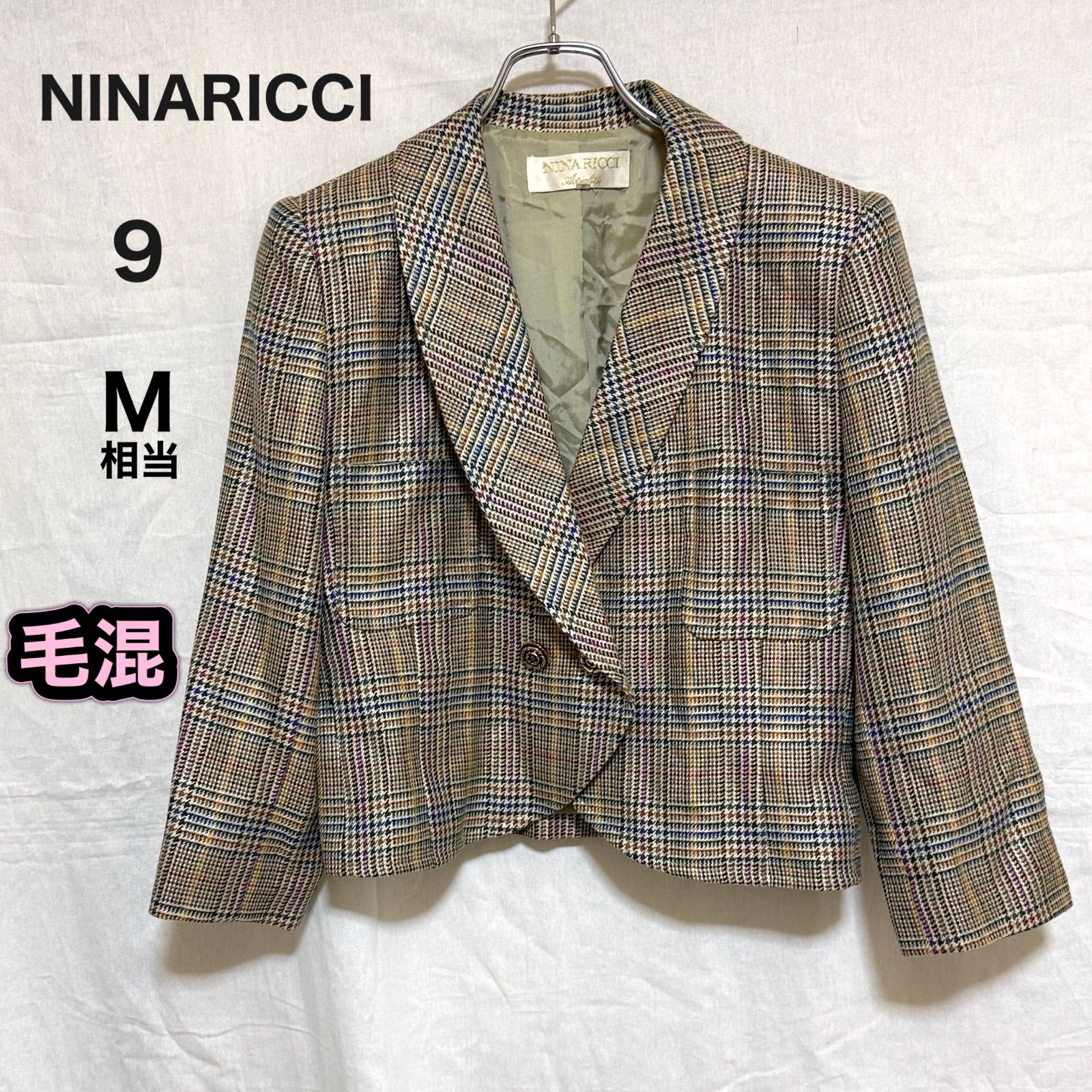 NINARICCI ニナリッチ 9 M テーラードジャケット チェック 金ボタン