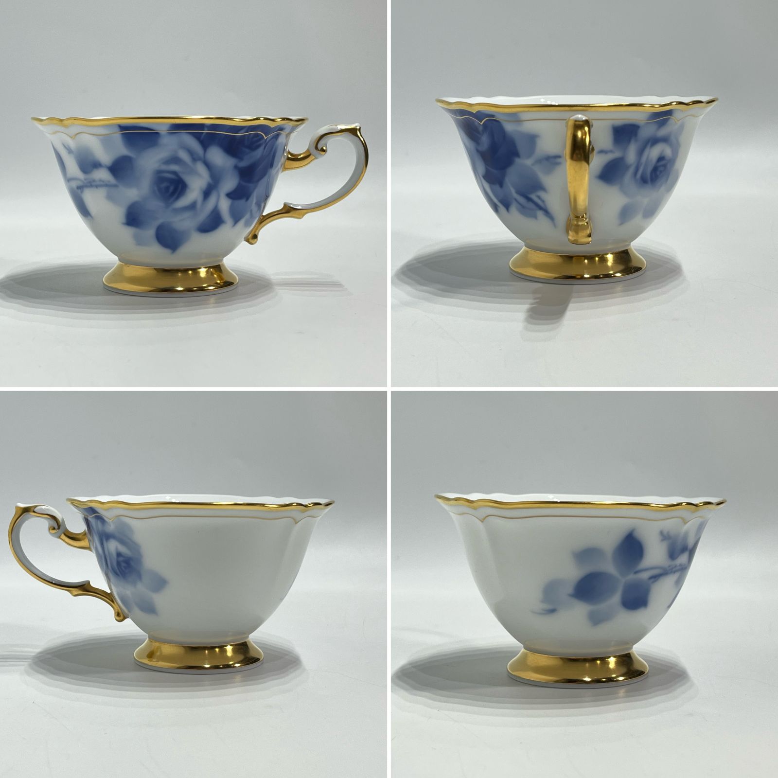 美品 / 大倉陶園 手描き 技法シリーズ ブルーローズ ティー・コーヒー