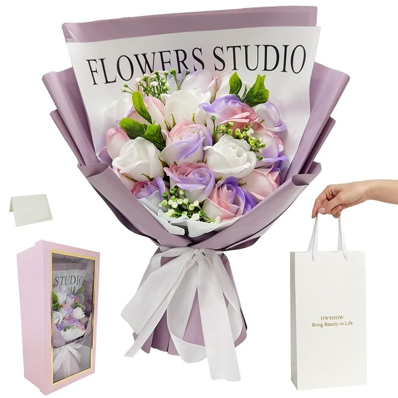 新品】 HWSHOW ソープフラワー 花束 造花 グラデーションカラー 誕生日