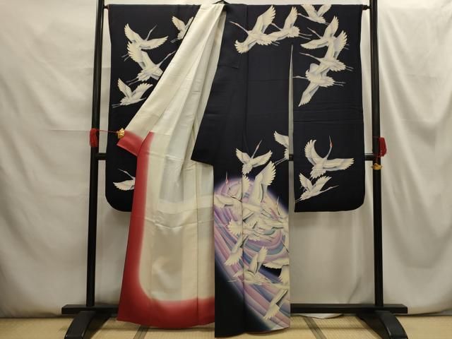 豪華振袖　駒刺繍　流水花文　暈し染め　金彩　逸品 絹 成人式 お見合 パーティー 平和屋2□豪華振袖 駒刺繍 御所車飛鶴花文 暈し染め 金銀彩 逸品