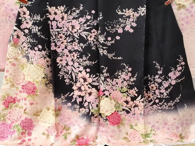 平和屋着物○森英恵・HANAE MORI 振袖 京友禅 駒刺繍 薔薇 ラメ糸 暈し