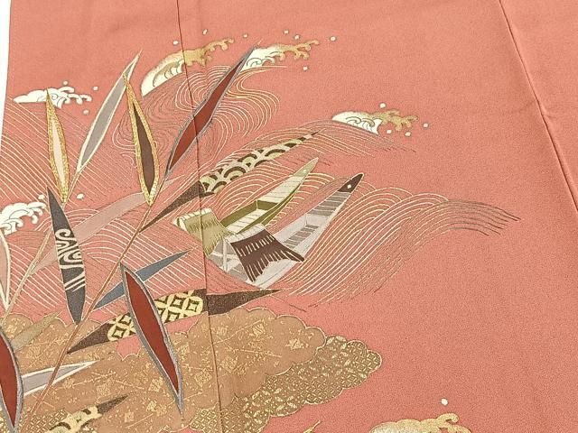 平和屋野田店□豪華振袖 駒刺繍 流水牡丹文 金彩 逸品 BAAJ0200hj 駒