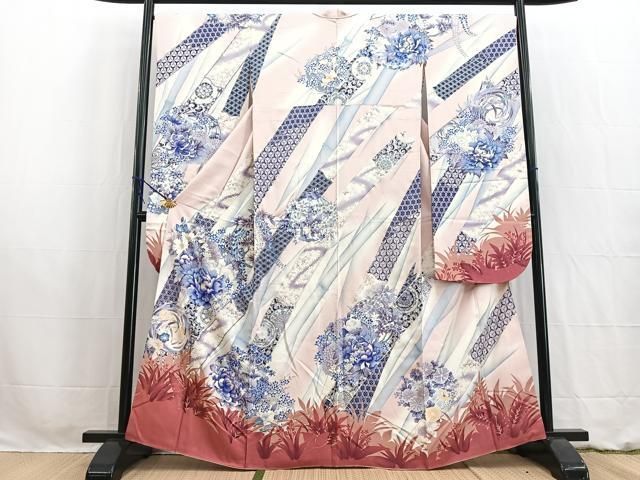 平和屋-こころ店■豪華振袖　草花文　暈し染め　銀彩　正絹　逸品　AAAE8928Bzg