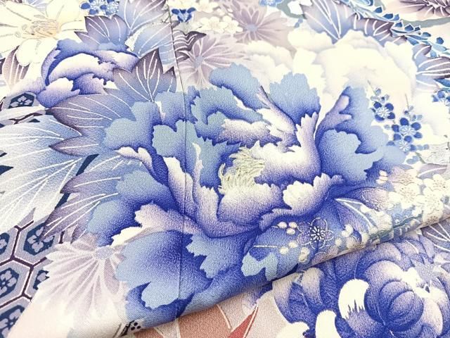 平和屋-こころ店■豪華振袖　草花文　暈し染め　銀彩　正絹　逸品　AAAE8928Bzg