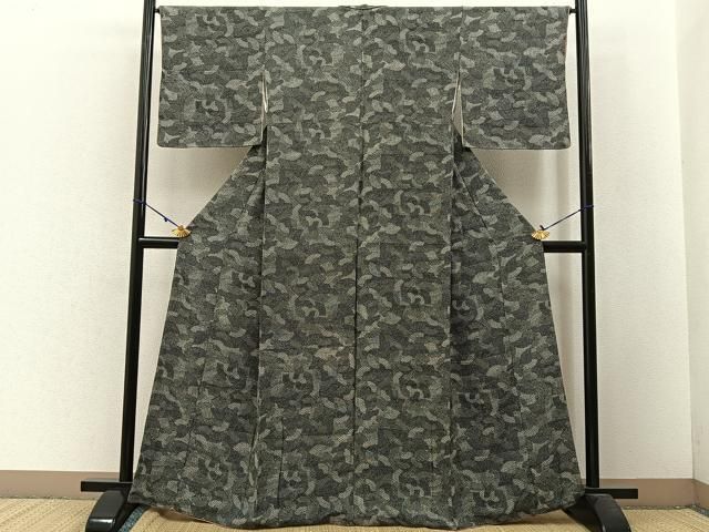 平和屋-こころ店■夏物　江戸小紋　絽　寄せ小紋柄　黒地　正絹　逸品　AAAF3341Acs