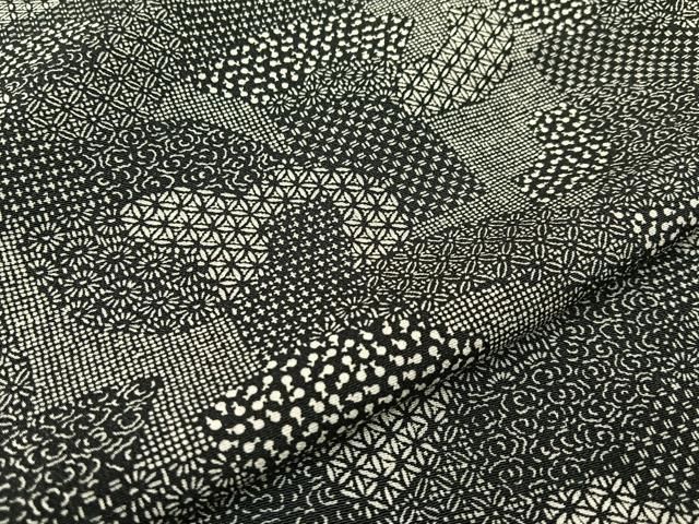 平和屋-こころ店■夏物　江戸小紋　絽　寄せ小紋柄　黒地　正絹　逸品　AAAF3341Acs