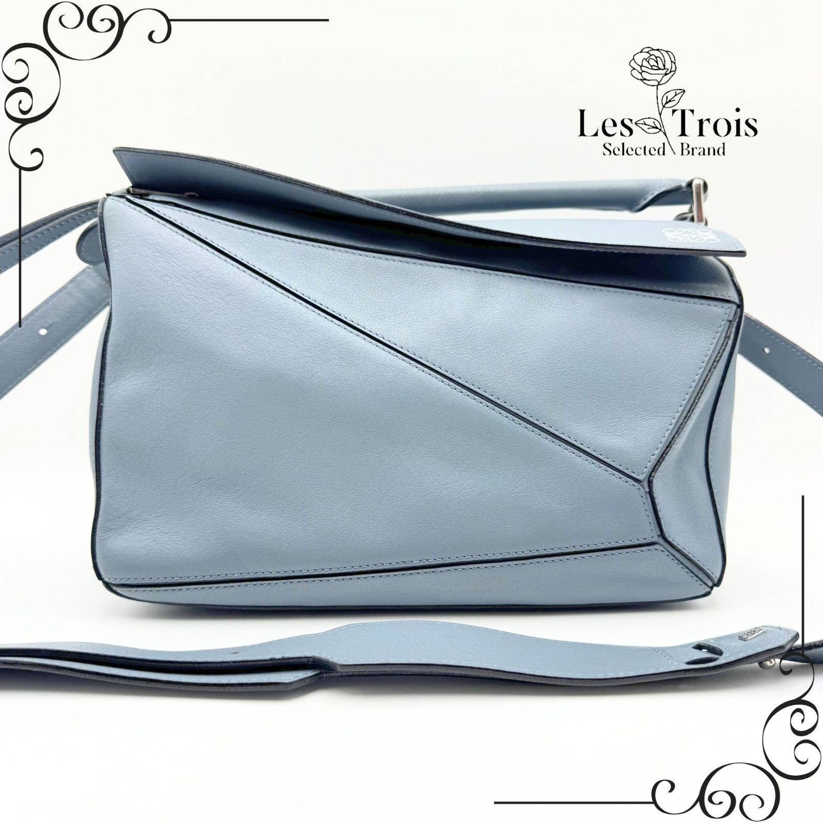 美品 LOEWE ロエベ パズル ミディアム ブルー ショルダーバッグ レザー 