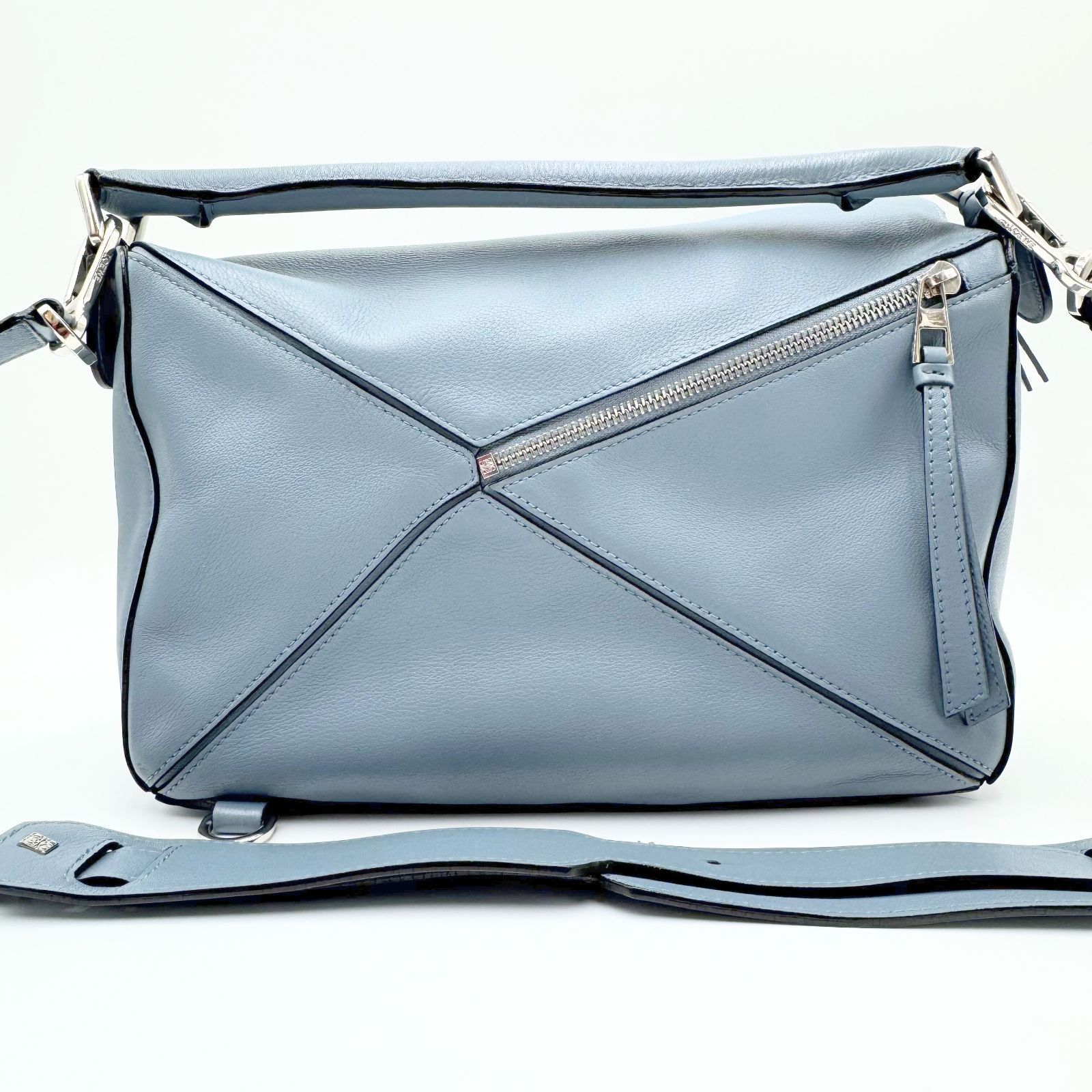 美品 LOEWE ロエベ パズル ミディアム ブルー ショルダーバッグ レザー 