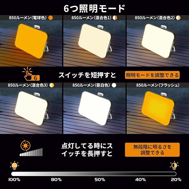 DOTWISE ランタン ledランタン キャンプ ライト 充電式 【5000mAh/850lm/6種照明/IP54防水/4wayタイプ】 アウトドア 車中泊 キャンプ用品 防災グッズ 停電対策 収納ケース付き ブラック 0