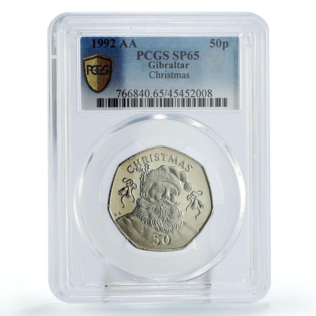 ジブラルタル 50 ペンス ホリデー クリスマス サンタ クラ SP65 PCGS 