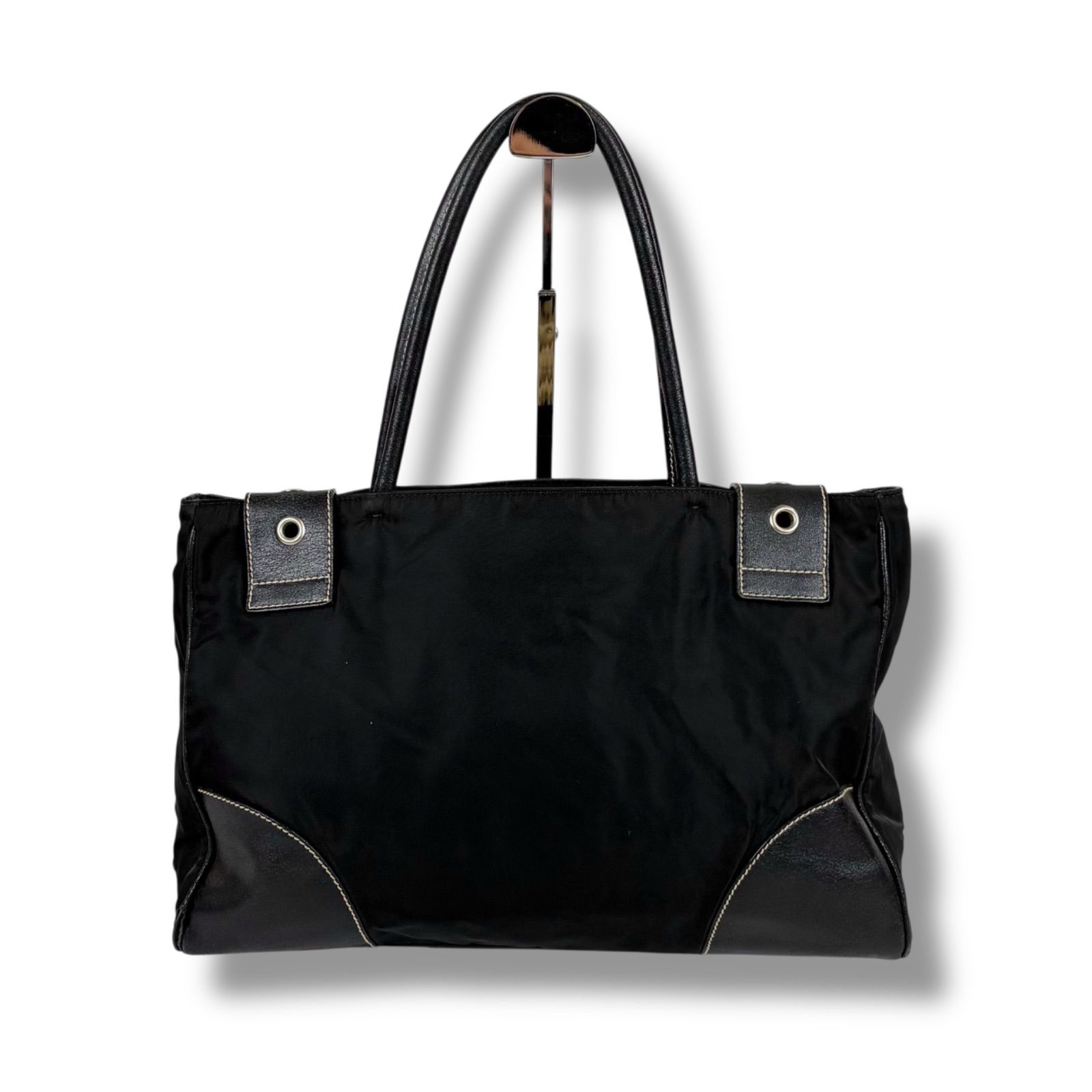 PRADA プラダ トライアングルロゴ レザーベルト トートバッグ ブラック 