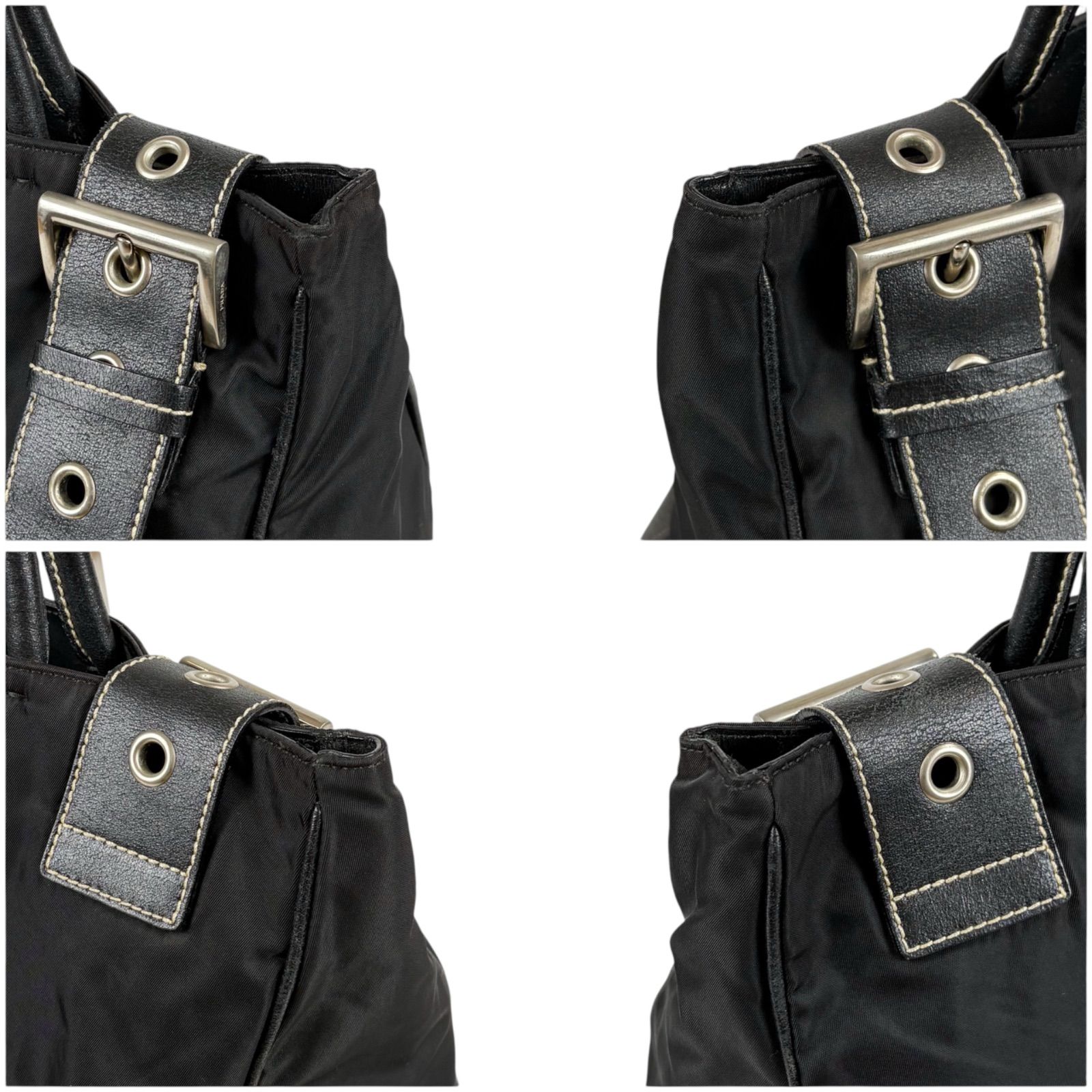 PRADA プラダ トライアングルロゴ レザーベルト トートバッグ ブラック 