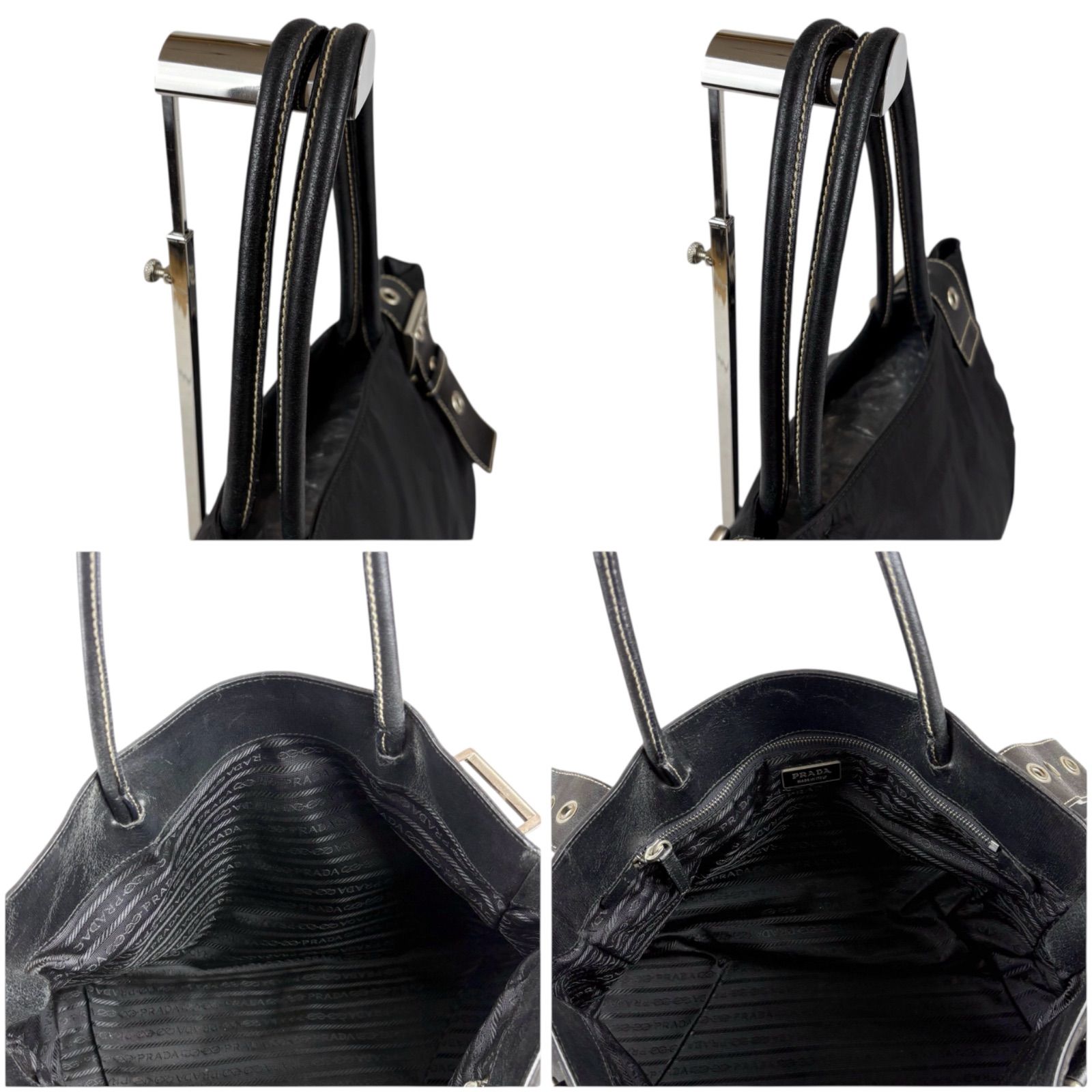 PRADA プラダ トライアングルロゴ レザーベルト トートバッグ ブラック 