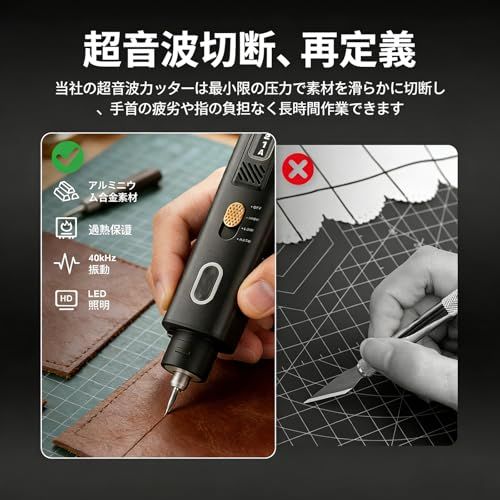 2-in-1超音波カッター。40,000Hzハンドヘルド多機能カッター、交換用