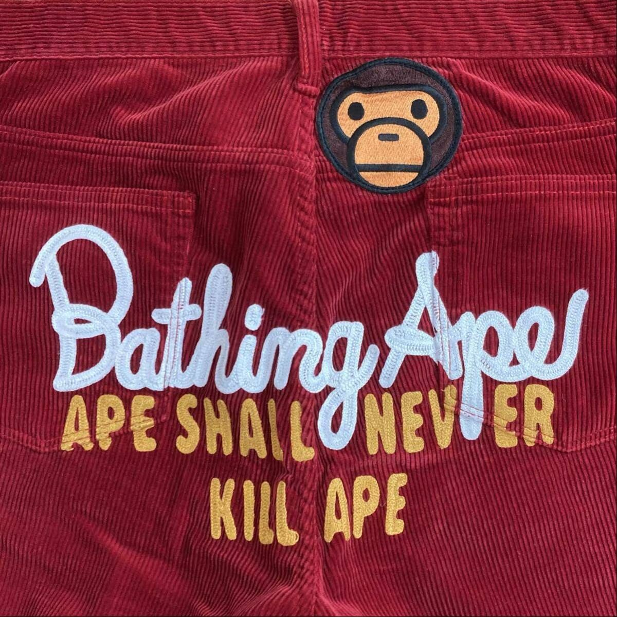 BAPE Champion 刺繍 コーデュロイ ハーフパンツ Mサイズ a bathing ape