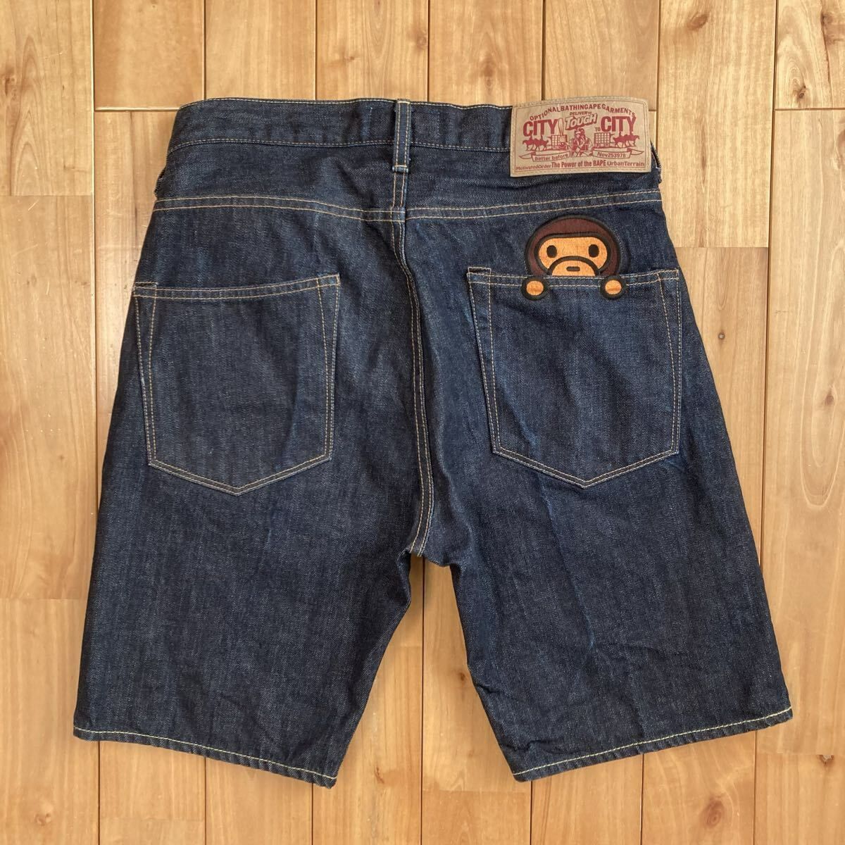 ブランド別 Milo 刺繍 デニム ハーフパンツ Sサイズ a bathing ape