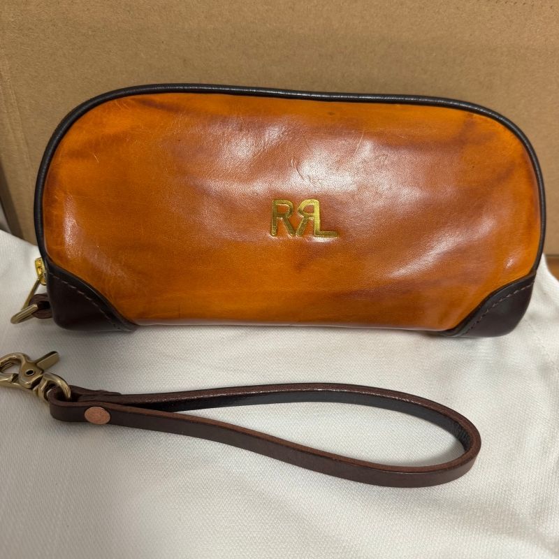 [1 Business Day Shipping] RRL Large Wallet (Hand Clutch) Hand Clutch Bag with Logo Strap Brown/BROWN
