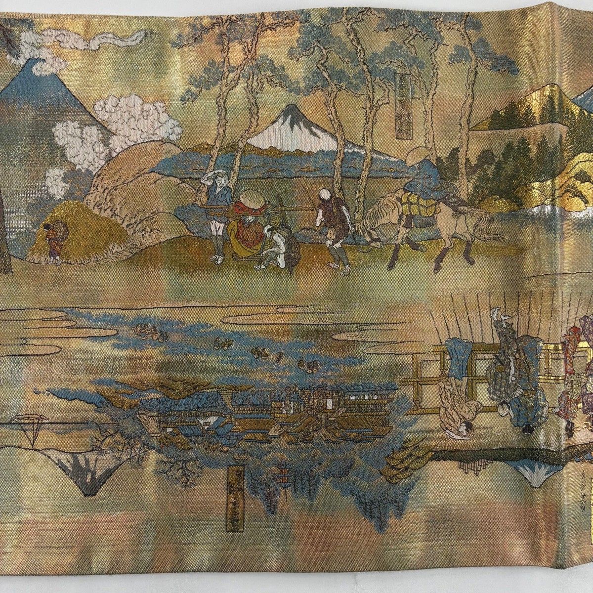 美品】 袋帯 名品 落款 全通全景図 24金プラチナ二重箔 富獄三十六景