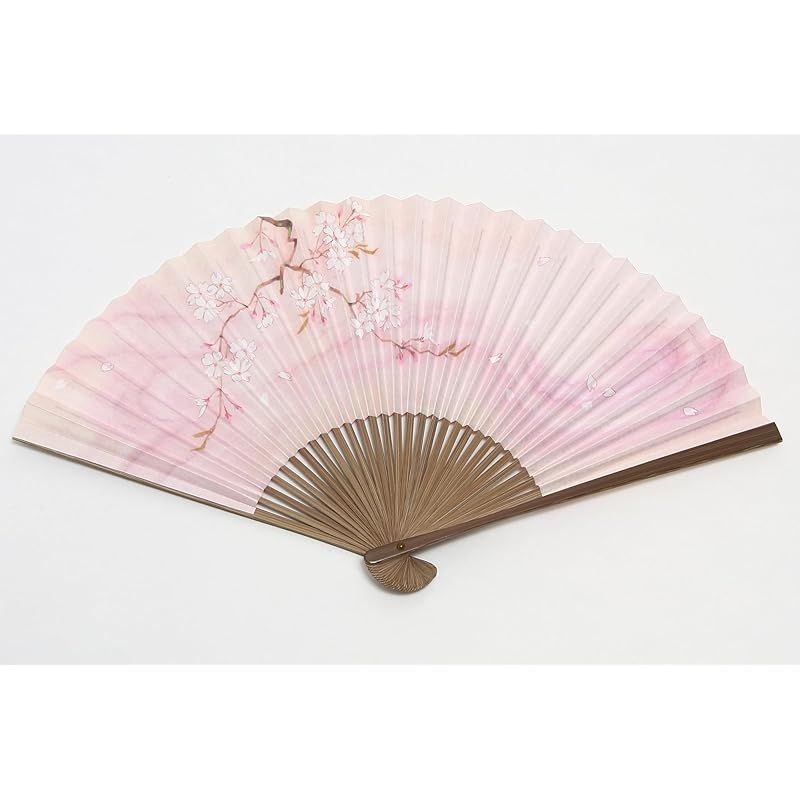 [ハセガワ] 京扇子 桜柄 ピンク 唐木丁字彫 両面柄 京都職人 手作り 扇子 扇子袋付き 化粧箱入り 1｜和装小物