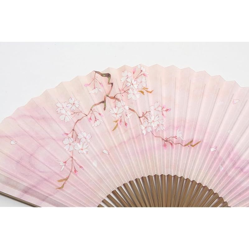 [ハセガワ] 京扇子 桜柄 ピンク 唐木丁字彫 両面柄 京都職人 手作り 扇子 扇子袋付き 化粧箱入り 1｜和装小物