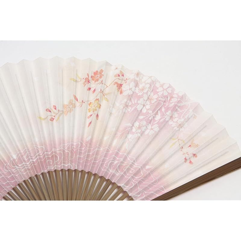 [ハセガワ] 京扇子 桜柄 ピンク 唐木丁字彫 両面柄 京都職人 手作り 扇子 扇子袋付き 化粧箱入り 1｜和装小物