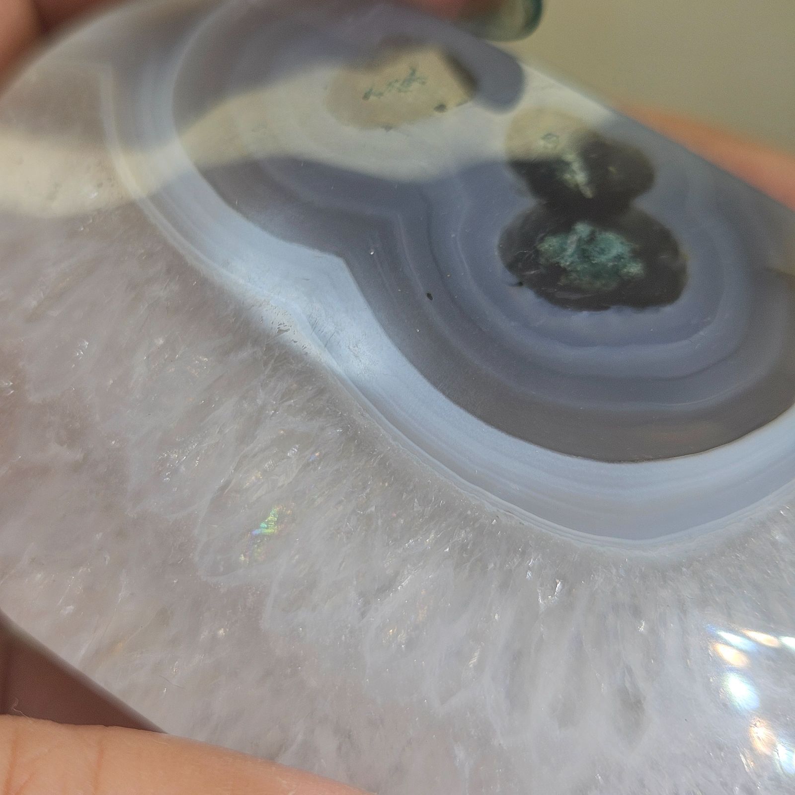 スモーキー 2 ザクザク水晶 モスアゲート パーム 握り石 クォーツ 虹
