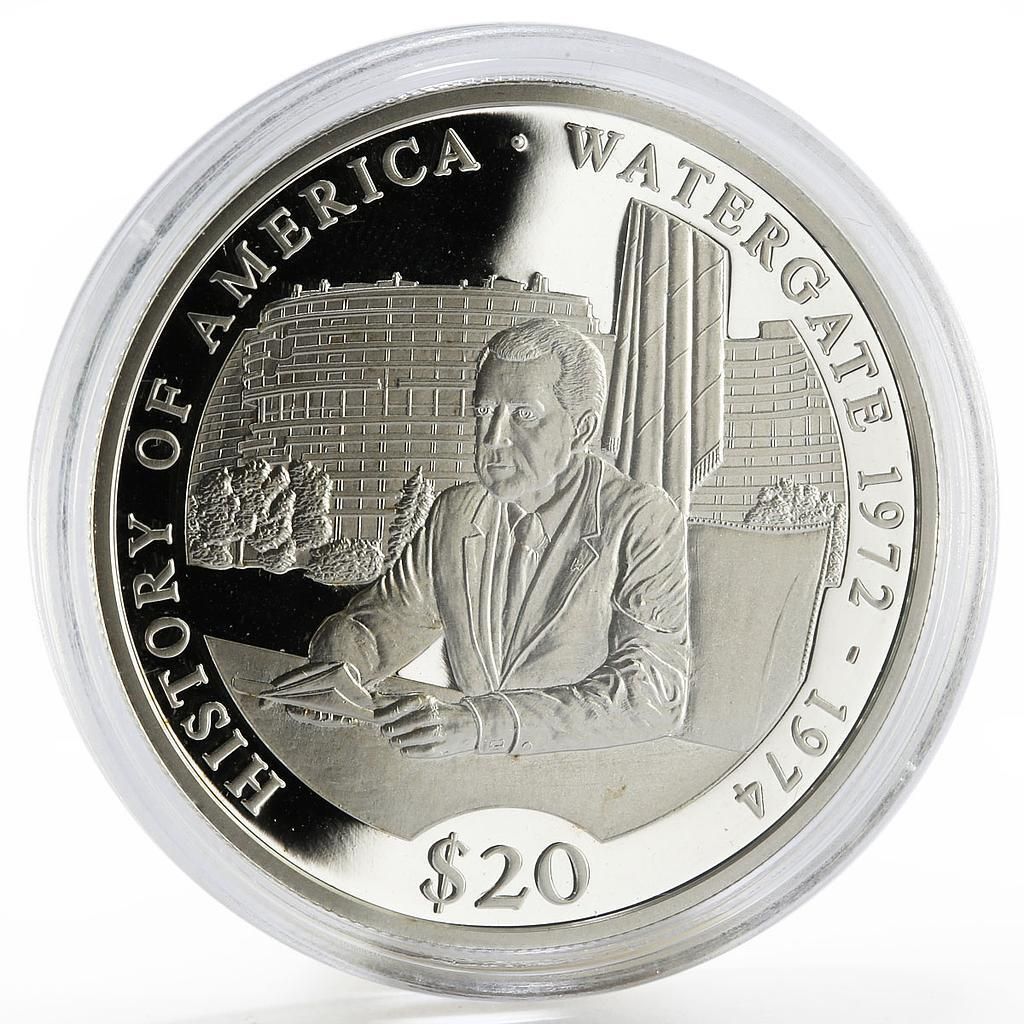 【希少・限定4000】リベリア 2003年 20ドル銀貨 未年2枚セット 1oz リベリア 20ドル アメリカ史シリーズ ウォーターゲート事件プルーフ