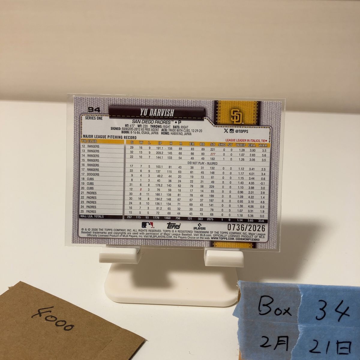 2026 Topps ダルビッシュ有 Yu Darvish 0736/2026 サンディエゴ 