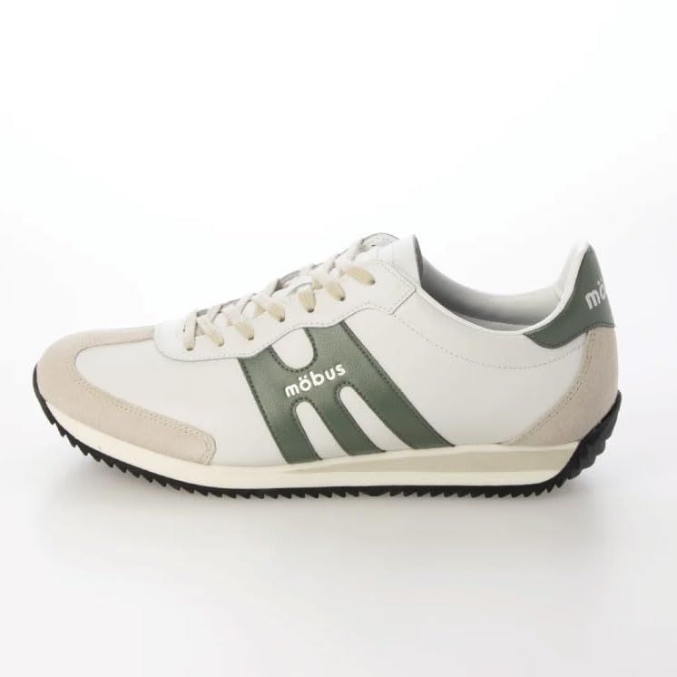 新品 [モーブス] スニーカー メンズ レザー 本革 クリアソール スポーツ カジュアル ウォーキングシューズ あしなが スタイルアップ 効果 現行モデル SINA シーナ (WHITE/ANTIQUE GREEN 25.5 cm)