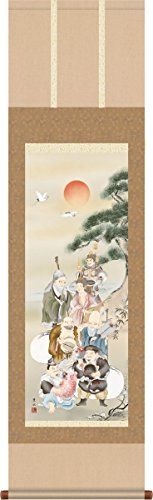 新品 （株）三幸 掛け軸 掛軸-七福神/緒方 葉水（尺三・化粧箱・風鎮付）和室、床の間に飾るMD1-023