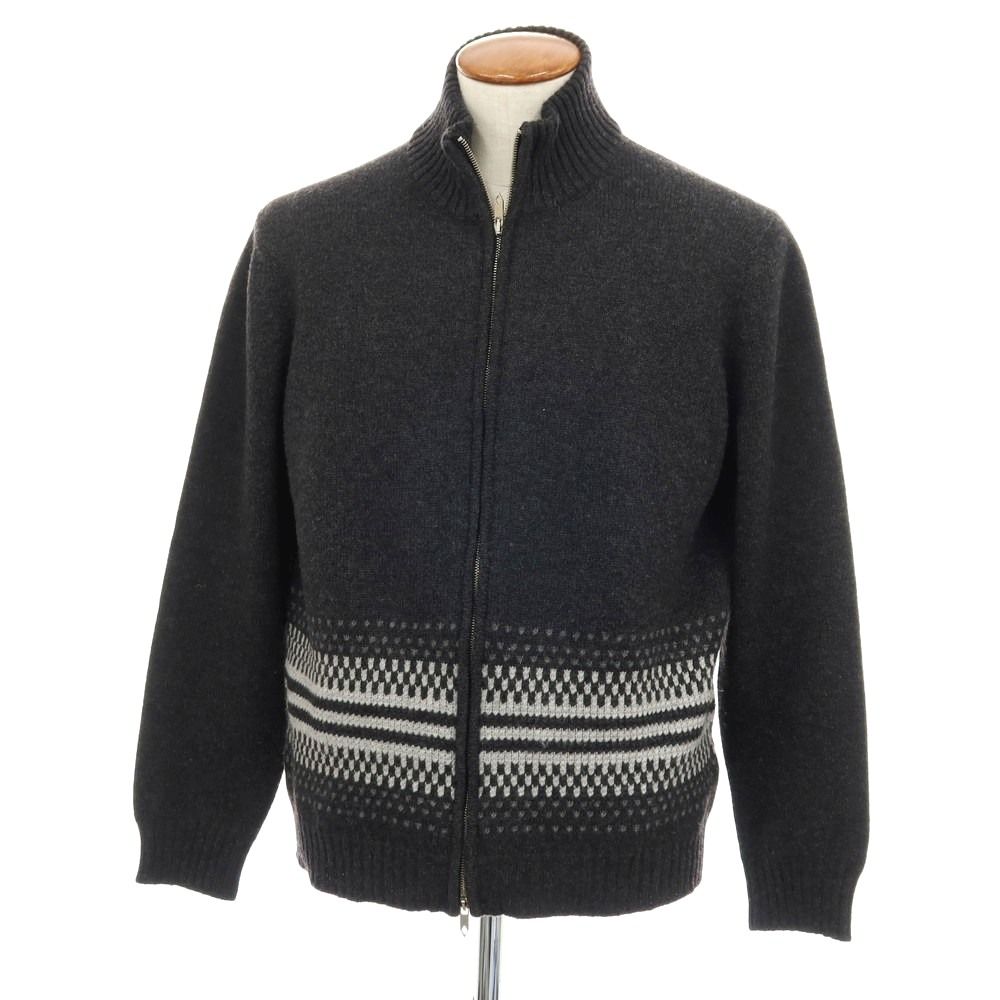 【中古】バランタイン BALLANTYNE カシミヤ スタンドカラー ダブルジップ カーディガン チャコールグレーxライトグレー【サイズ46】【メンズ】 メンズ 【】バランタイン BALLANTYNE カシミヤ スタンドカラー ダブル