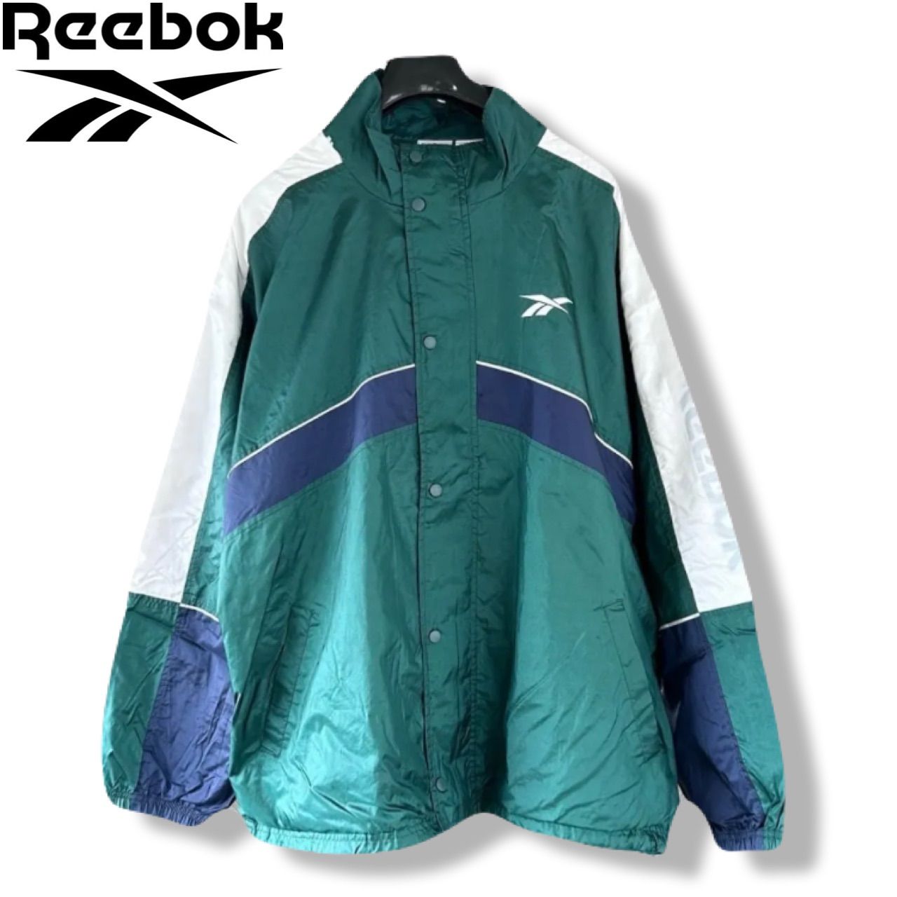 【激レア!90s】Reebokナイロンジャケット L ボルシアMG 緑 90s Reebok リーボック ナイロンジャケット 緑 XL 刺繍ロゴ オーバー