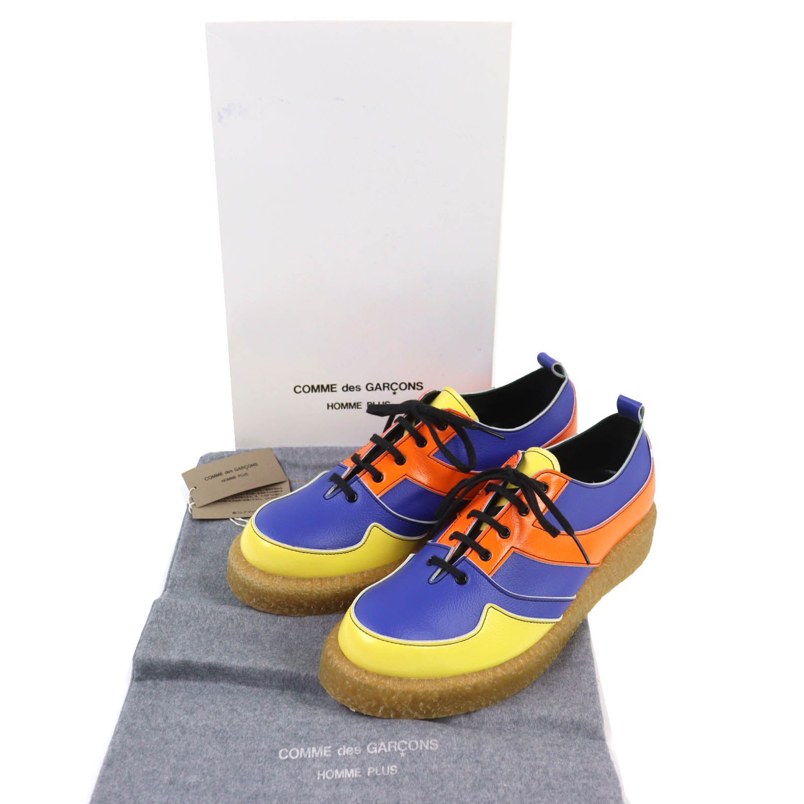 未使用品△COMME des GARCONS HOMME PLUS コムデギャルソンオムプリュス PA-K102 ラバーソール 配色 レザースニーカー ブルー オレンジ イエロー 24 箱付き 日本製 メンズ 未使用品△COMME des GARCONS HOMME PLUS コムデギャルソンオム